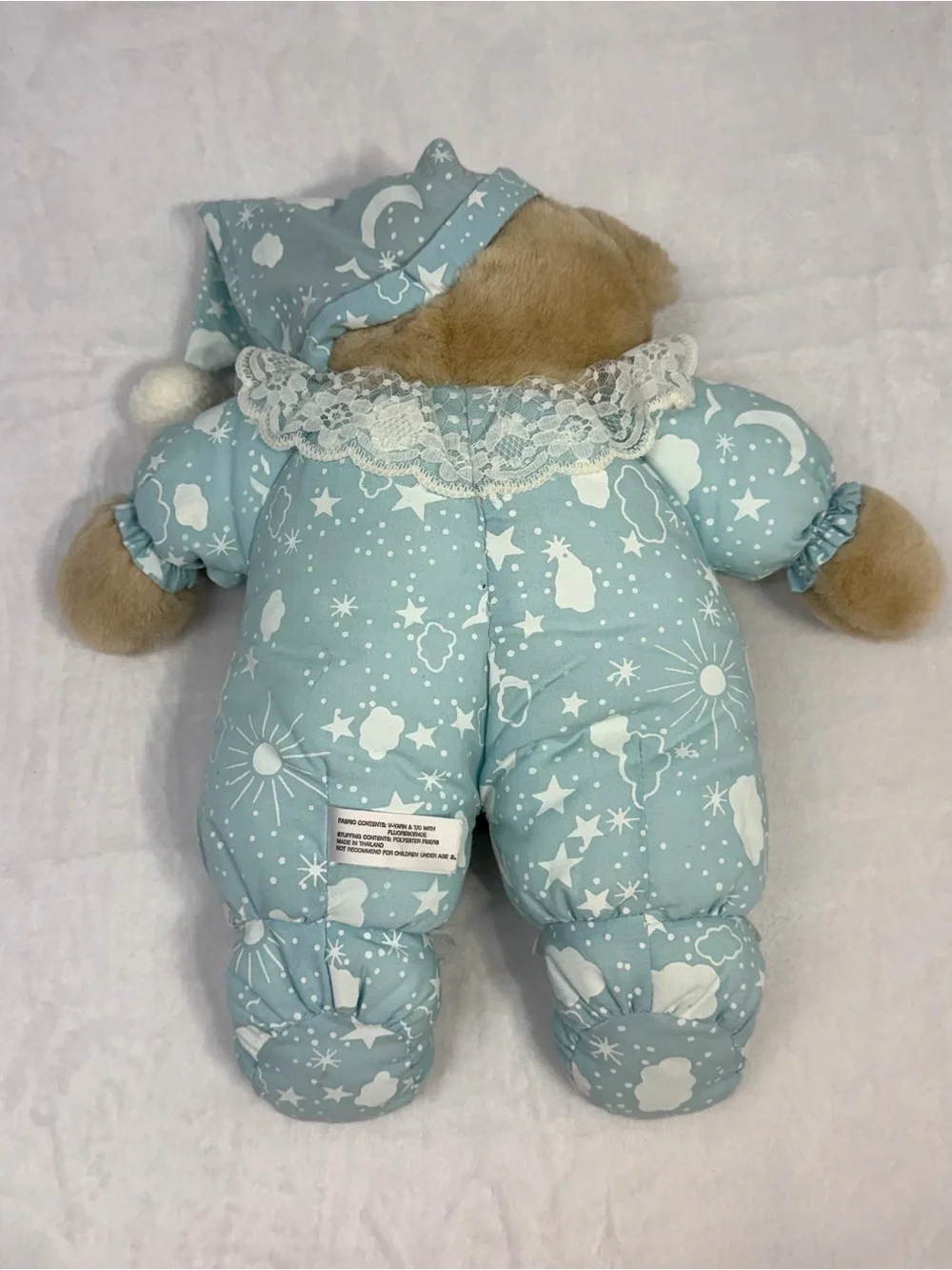 Vintage Teddy Bear Plush Glow in the Dark Fluorescent Pajamas Moon Stars Blue 16
